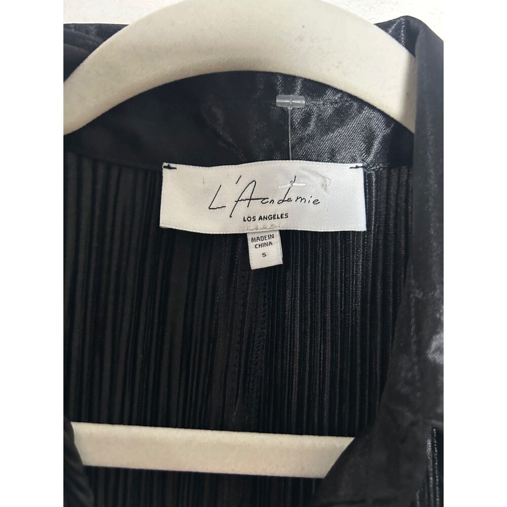 L’academie Perrine Jumpsuit Black Fully Pleated Button Front NO SASH Sz Small - Picture 2 of 6